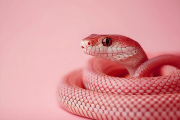 Obraz premium Close-Up of a Pink Snake on a Soft Pink Background with Detail
