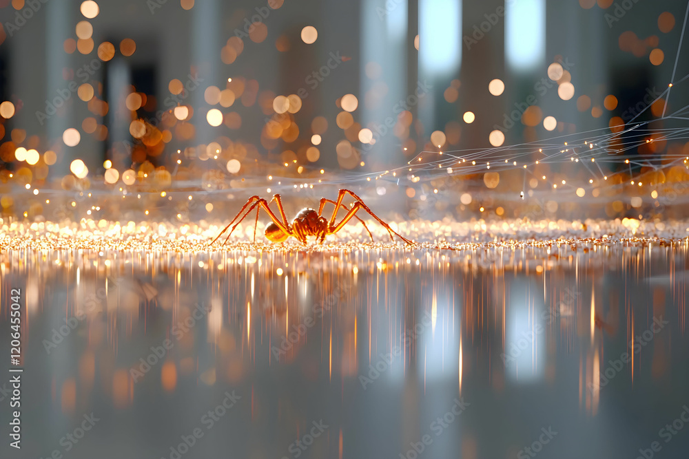 Aufkleber close-up of a spider on sparkling surface with bokeh background