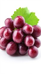 Fototapeta premium Fresh Red Grapes with Green Leaf Isolated White Background Juicy Sweet Healthy Food