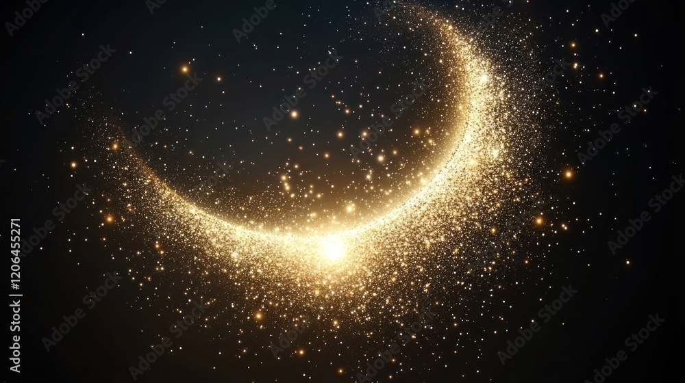 Poster golden crescent of sparkling particles abstract background image