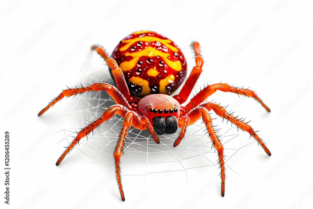 Poster Colorful Spider with Vibrant Patterns on Web in Studio Lighting