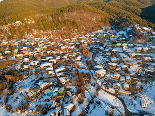 Aerial Winter view of Village of Leshten, Bulgaria