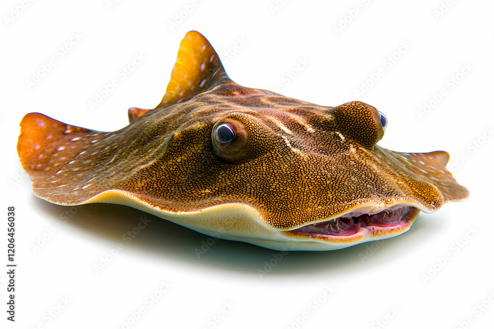 Poster close-up view of a unique brown skate fish with intricate textures