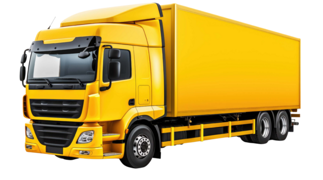 Yellow Cargo truck on a white transparent background 
