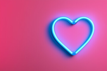A blue heart-shaped neon lights on a simple pink background.. The design features ample blank space, making it perfect for a Valentine’s Day gift card.