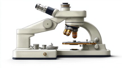 Detailed Close-up of a Compound Light Microscope in a Laboratory Setting
