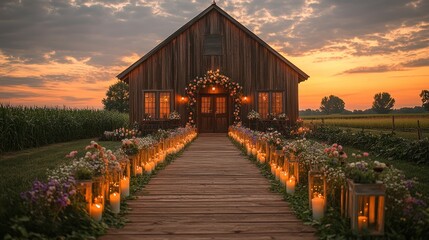 Rustic Barn Wedding Venue at Sunset