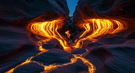 A glowing canyon with rivers of molten light flowing through its crevices
