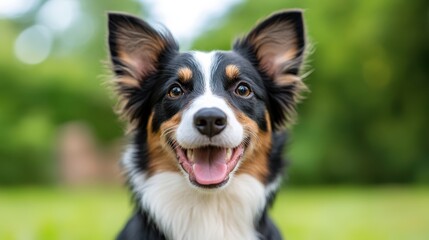 Excited border collie waits eagerly for its meal in sunny garden