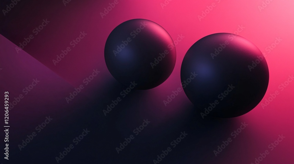 Poster Two spheres creating a modern and minimalist composition on gradient background