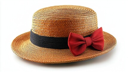 Elegant Straw Boater Hat with Red Bow, Summer Fashion Accessory