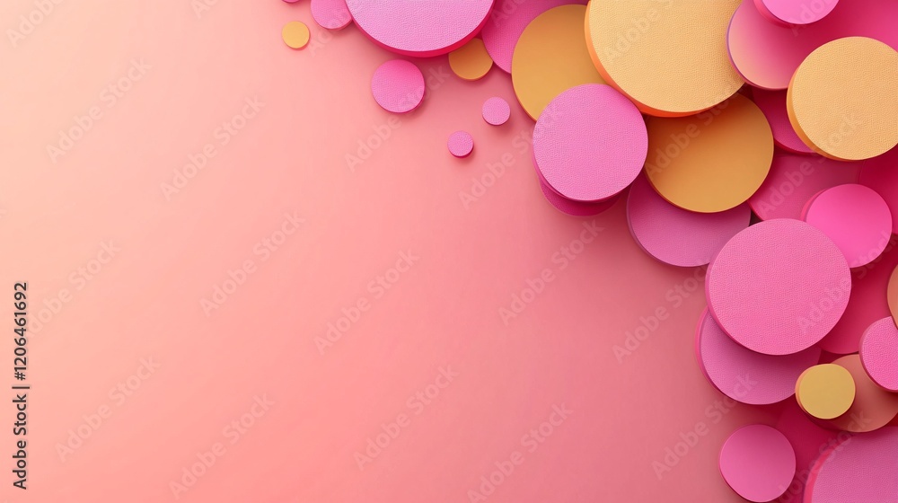 Poster pink and orange circles creating an abstract design on pink background