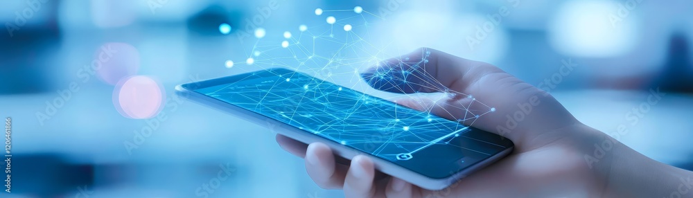 Aufkleber closeup of hand holding smartphone displaying network connection icon on screen