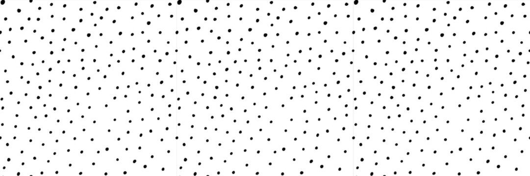 Fototapeta Small dash seamless pattern with polka dots. Hand drawn black circles on a white background create a playful, minimalist design. Perfect for fabric, packaging, and wallpapers. Vector illustration.