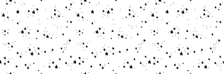 Seamless pattern with doodle circles, dots, and stars in black and white. Playful hand drawn design. Perfect for textiles, stationery, wrapping paper, and digital projects. Vector illustration