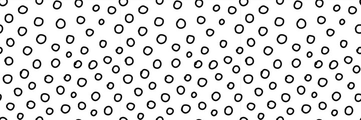 Seamless pattern with black hand drawn circles on a white background. Minimalist line art design perfect for fabric, wrapping paper, stationery. Stylish repeating pattern. Vector illustration.