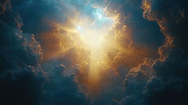 Heavenly light breaks through storm clouds