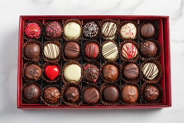A box filled with chocolates for Valentines Day
