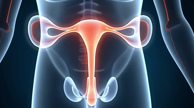 3D illustration of human male genital anatomy with x-ray effect, including penis, testes, and prostate structures