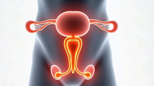 3D illustration of human male genital anatomy with x-ray effect, including penis, testes, and prostate structures