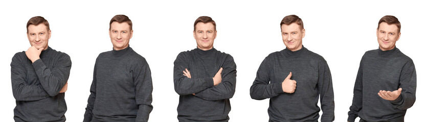Set of friendly man over transparent background