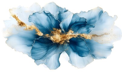 Abstract teal gold flower art print, white background, home decor