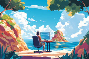 remote work beach illustration 