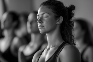 Woman Meditating in Yoga Class