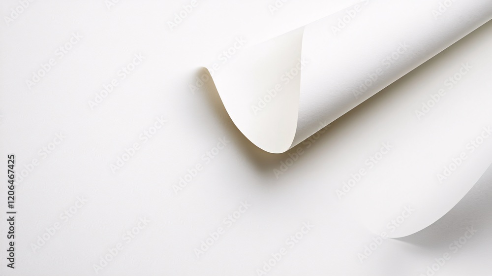 Aufkleber white sheet of paper curling on white background creating abstract shapes
