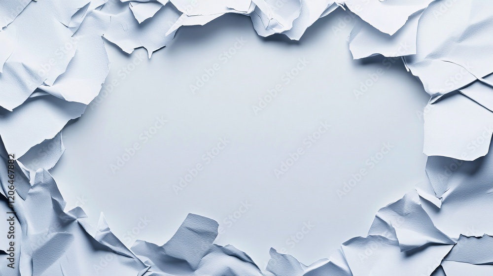 Aufkleber crumpled paper border creating empty oval space on light blue background