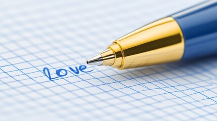 Fototapeta premium A handwritten expression of love, pen resting on paper with the word 'love' pen