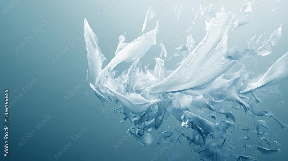 Aufkleber abstract white shapes floating and moving in a soft blue environment