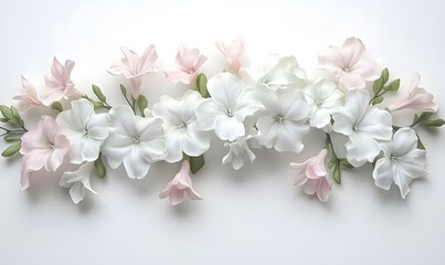 Obraz premium Pastel flower arrangement, white background, wedding stationery design