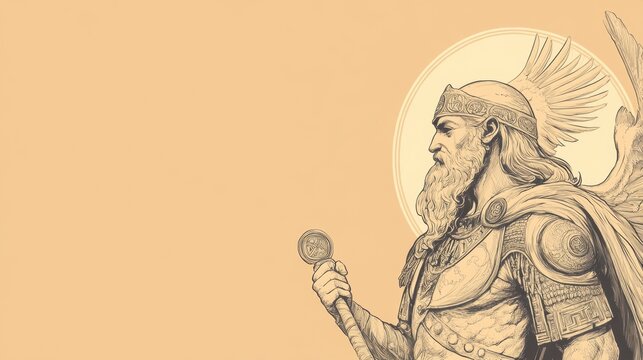 Slavic God Perun, Majestic Profile, Beige Background, Copy Space