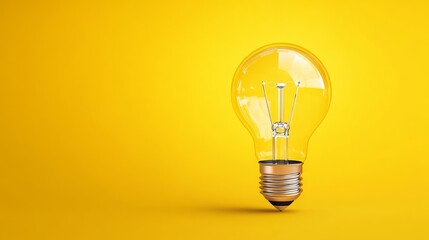 Illuminating innovation, a single light bulb glows on bright yellow background