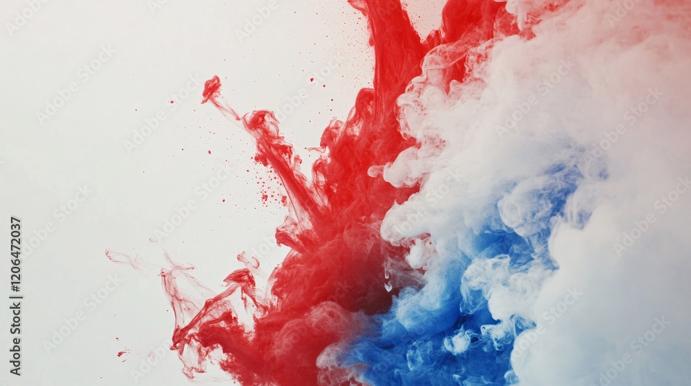Aufkleber red, white and blue ink mixing together creating abstract shapes