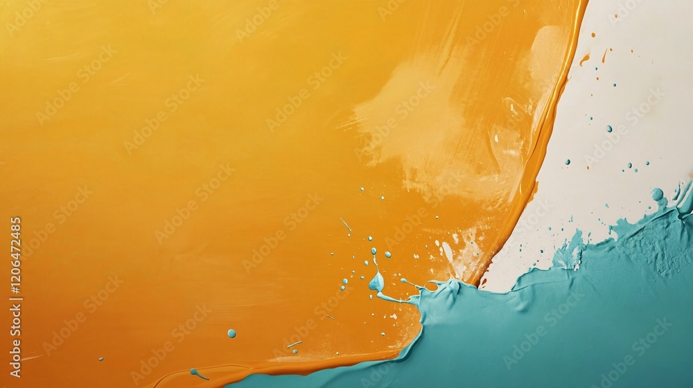 Aufkleber turquoise and yellow paint splashing together creating an abstract design