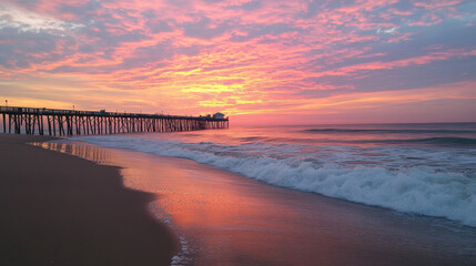 Fototapeta premium Serene Sunset at Calm Beach with Gentle Waves