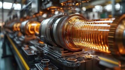 Intricate Industrial Machinery with Glowing Gears Close-Up