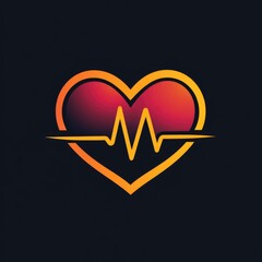 A heart icon filled with a gradient of warm colors features a heartbeat line integrated within it. The design symbolizes passion and life energy in a modern way