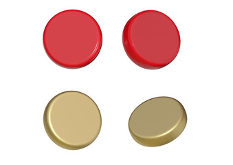 Red and gold circle button. 3D render