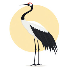 Elegant Japanese Red crowned Crane Bird Illustration Asian Wildlife Nature Art