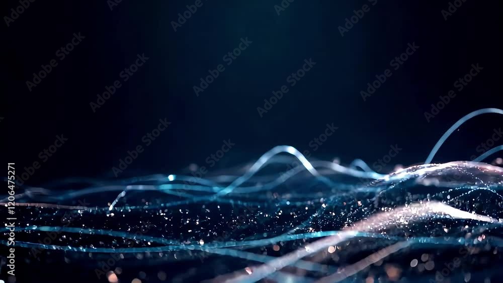 Poster abstract dark background with flowing lines and bokeh light effects