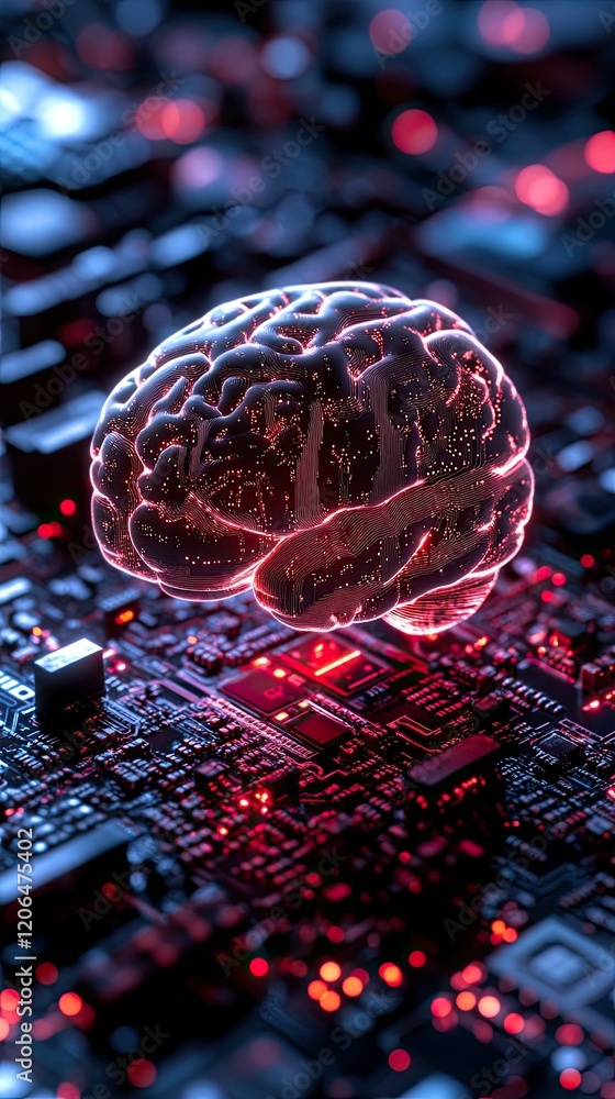 Aufkleber digital brain overlay on a circuit board illustrates the intersection of technology and neuroscience
