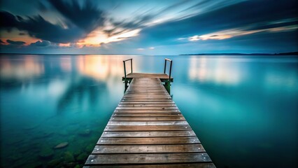 Obraz premium Serene Empty Dock: Long Exposure Pier with Ladder, Abstract Background, Copy Space