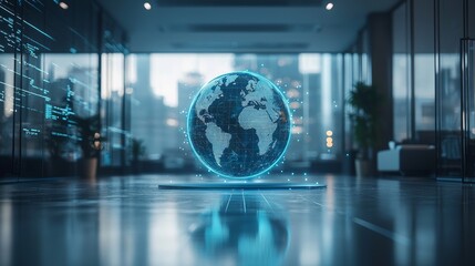 Innovative digital transformation futuristic office 3d hologram urban environment indoor technology visualization