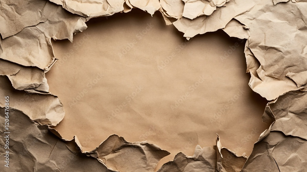 Leinwandbilder crumpled brown wrapping paper creating a textured frame with copy space