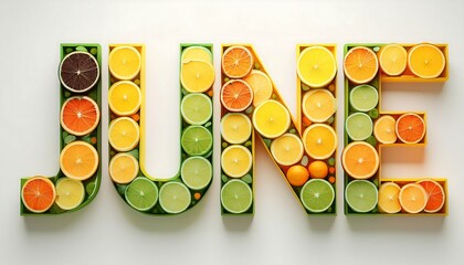 Fresh Citrus Letters Spelling 'June' – Vibrant Summer Concept