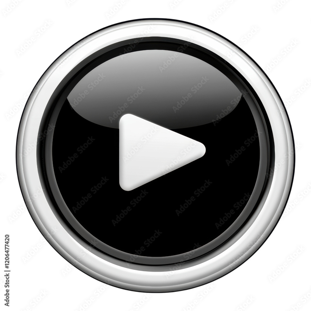 Poster glossy black and white play button icon media player start interface element