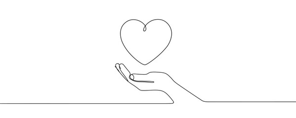 A continuous pattern of a hand with a heart in the center, symbolizing charity, kindness and support. Valentine's Day concept